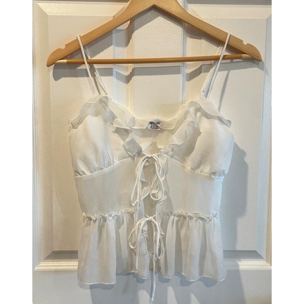 Cotton On Chiffon Ruffle Tie-Front Cami White Peplum Tank S
